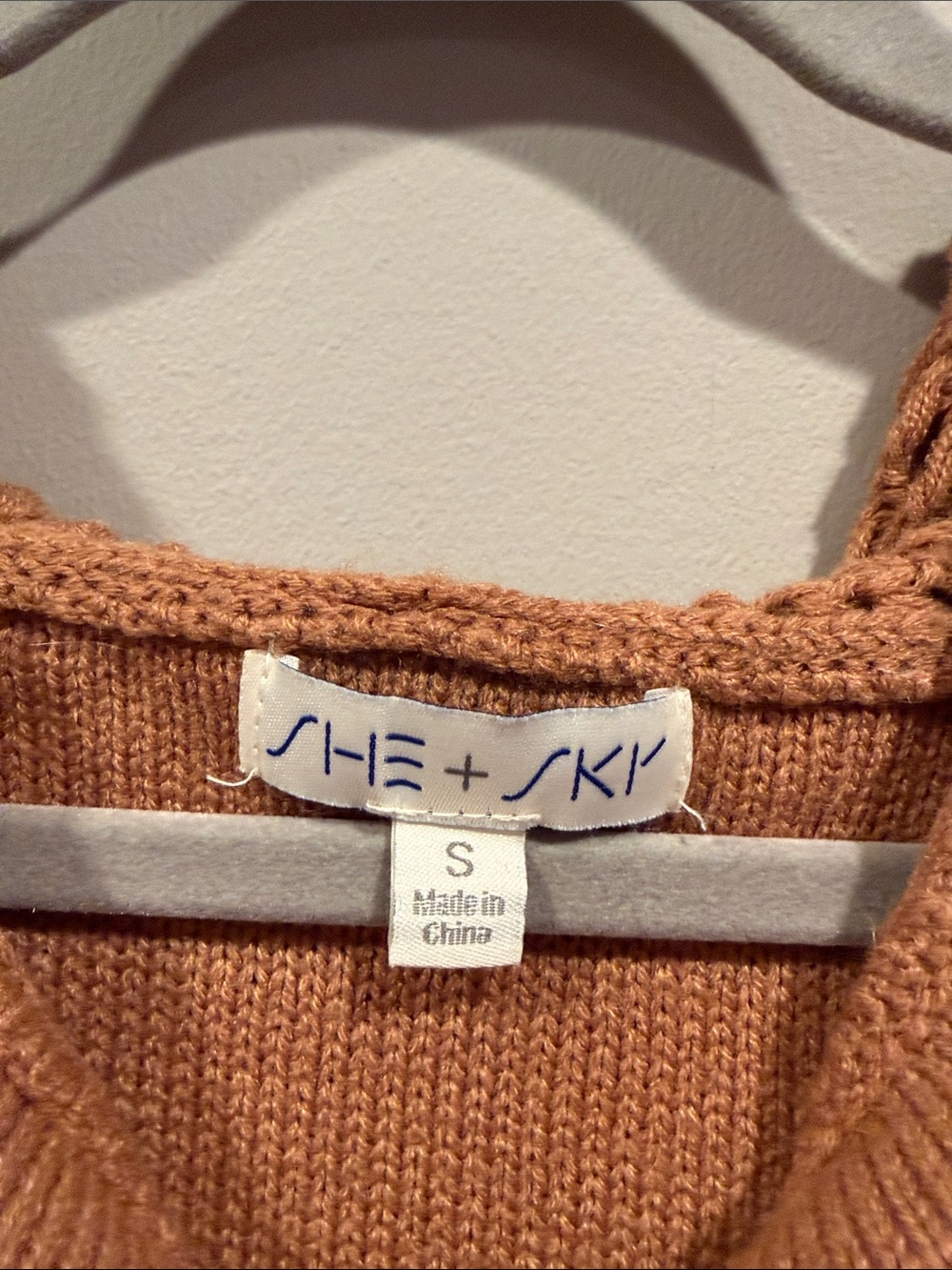 She & Sky Open-Knit Hooded Sweater in Rust Brown - Picture 3 of 6